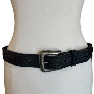 Vintage Black Fine Grain Tooled & Braided Leather Belt